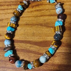 Hand Made Turquoise and Brown Beaded Gemstone Bracelet